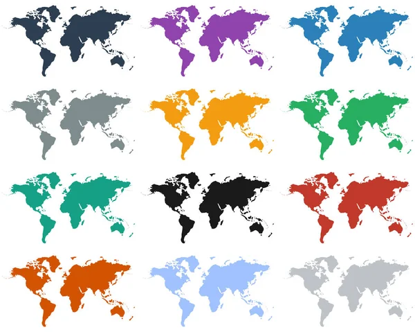 彩色世界地图、平面图标矢量图集 — 图库矢量图片