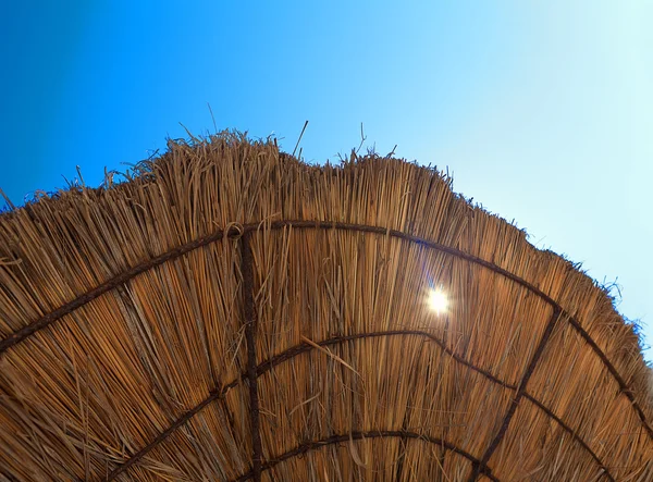 Kanten av strandparaply från torrt gräs med genomskinlig — Stockfoto