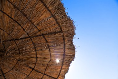 plaj şemsiyesi üzerinden saydam ile kuru ot kenarına