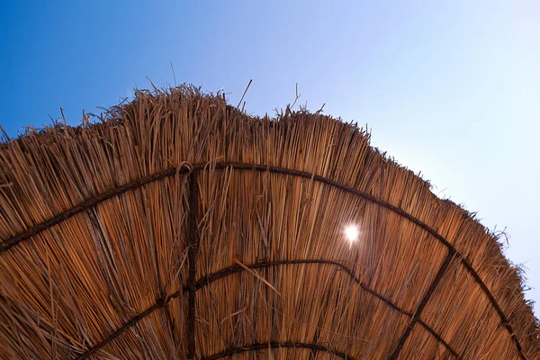 Borde del paraguas de la playa de hierba seca con translúcido — Foto de Stock