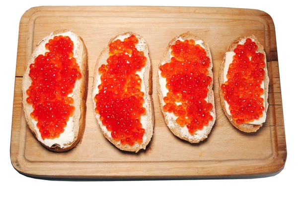 Vitt bröd smörgåsar röd kaviar smör — Stockfoto