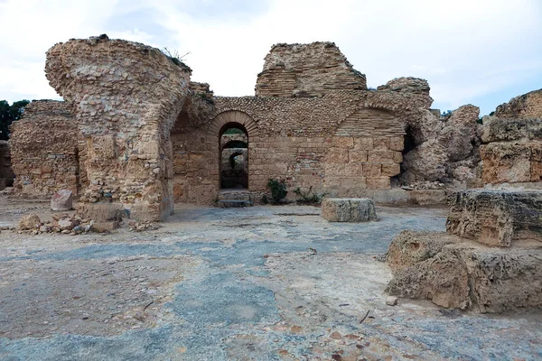 Ruínas Dos Antigos Banhos Romanos Perto Cidade Cartago Tunísia Norte — Fotografia de Stock