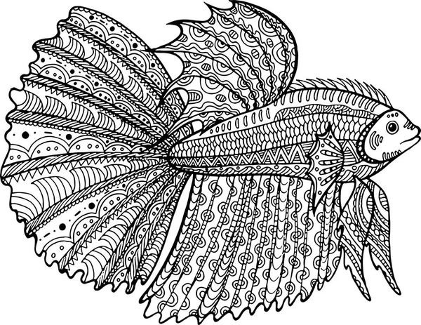 Betta fish hand gezeichnetes Malbuch — Stockvektor