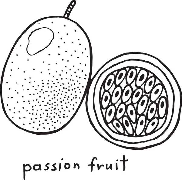 Passionsfrucht-Malseite. Grafikvektor Schwarz-Weiß-Kunst — Stockvektor