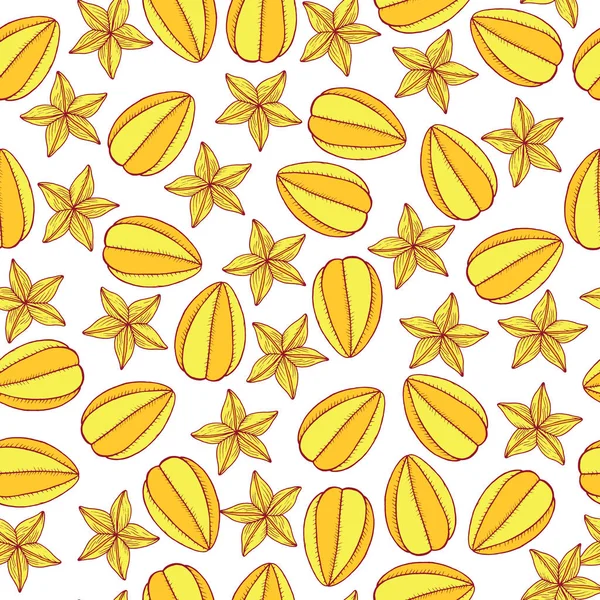 Starfruit シームレス パターン。T とラスター グラフィック アートの背景 — ストックベクタ