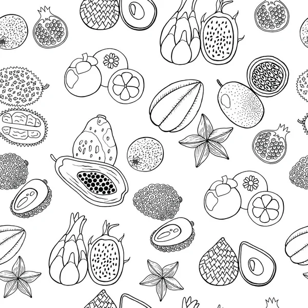 Seamless hand drawn pattern with tropical exotic fruits. Vector — Stock Vector