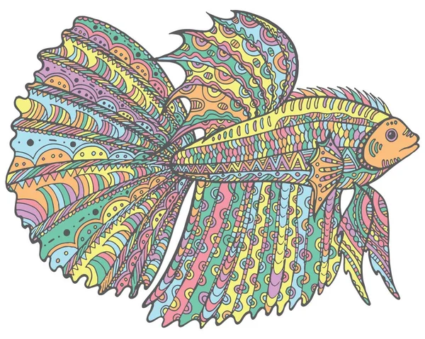 Zentangle doodle betta fish - bunte Version des Malbuchs. — Stockvektor