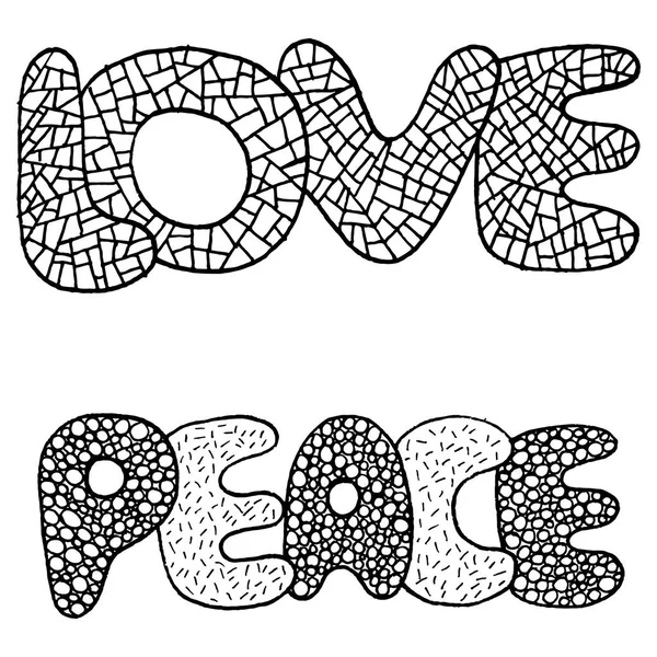 着色页与爱与和平的词 — 图库矢量图片