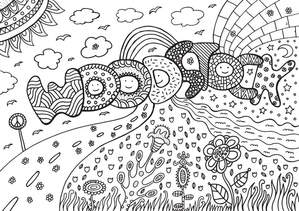 Coloring page with woodstock word — Stock Vector