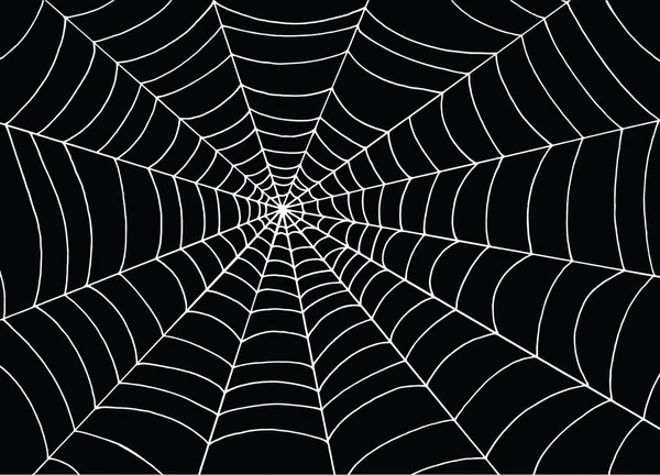 Tela de araña blanca sobre fondo negro, arte vectorial Doodle sketch . — Vector de stock