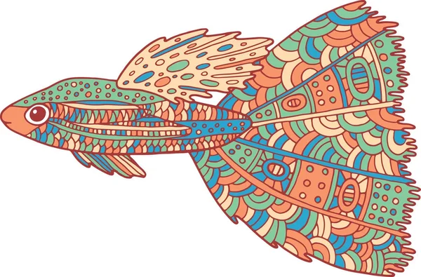 Дудл спутал рыбу. Дзен-арт-раскраска для взрослых . — стоковый вектор