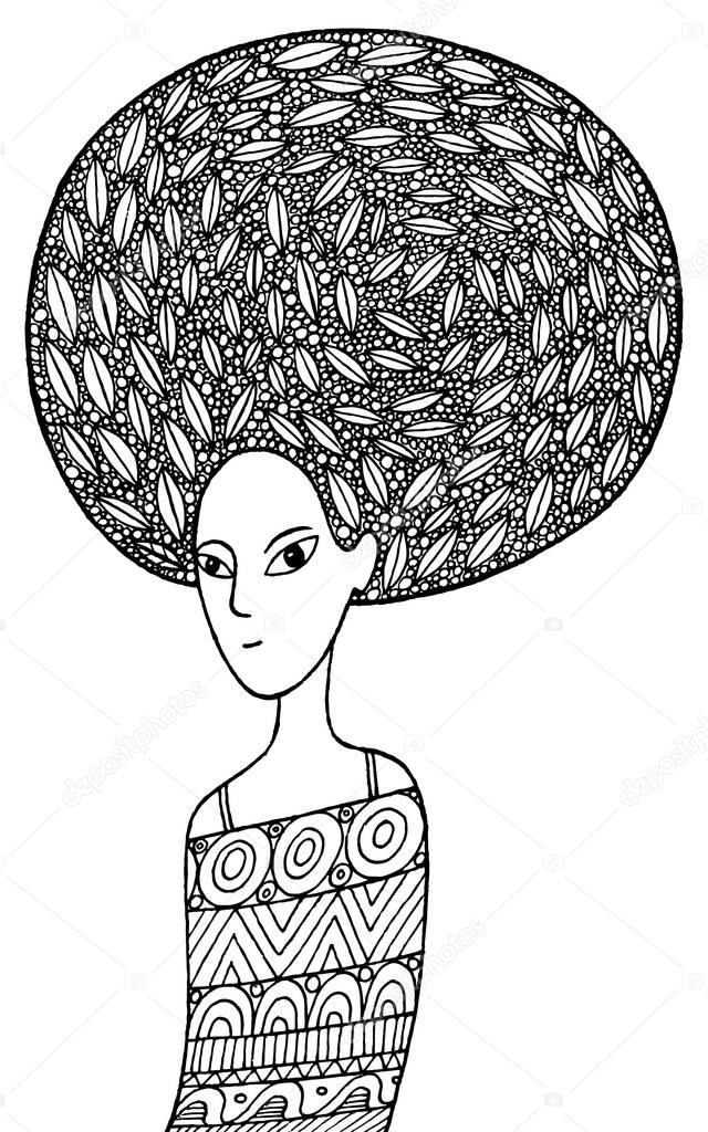 African girl coloring page in boho fashion style