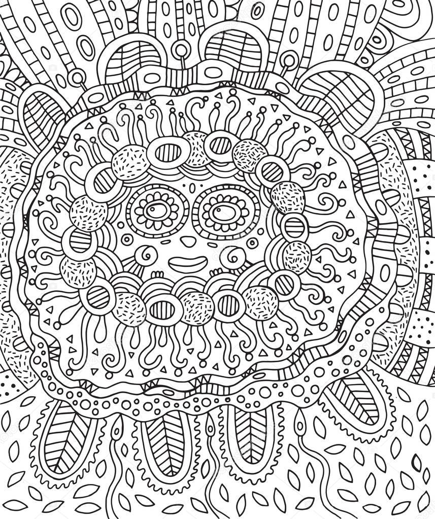 MayaGesicht. DoodleMalvorlagen für Erwachsene mit maya