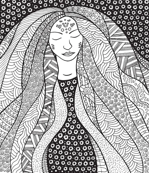 Ragazza hippie sciamana con i capelli ornati. Allegoria per l'islandese Auro — Vettoriale Stock