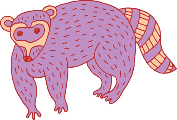 Orman hayvan Rakun doodle karikatür basit illustra — Stok Vektör