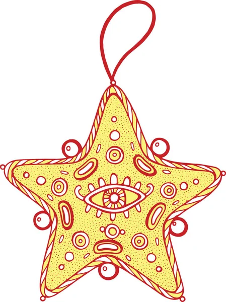 Décoration de Noël pour arbre de Noël - étoile dorée. Doodle il — Image vectorielle