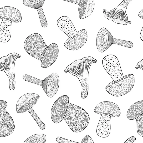 Съедобные грибы - бесшовный узор. Лапша-раскраска для мультфильмов — стоковый вектор