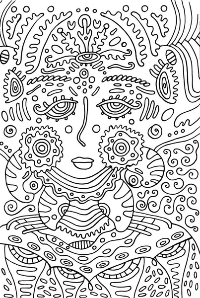 Buitenaardse godin meisje. Doodle kleurplaat voor volwassenen. Vector illu — Stockvector