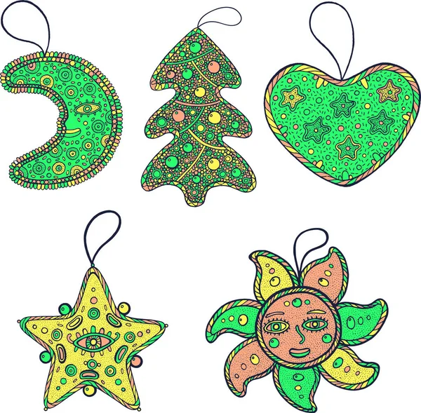 Conjunto de decoración de Navidad para árbol de Navidad - estrella, luna, sol — Archivo Imágenes Vectoriales