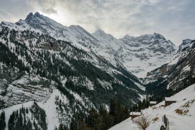 Karlı hiking trail Gimmelwald Köyü yakınındaki