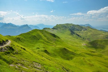 Klingenstock tepesinden Fronalpstoc tepesine kadar yürüyüş izleri var.