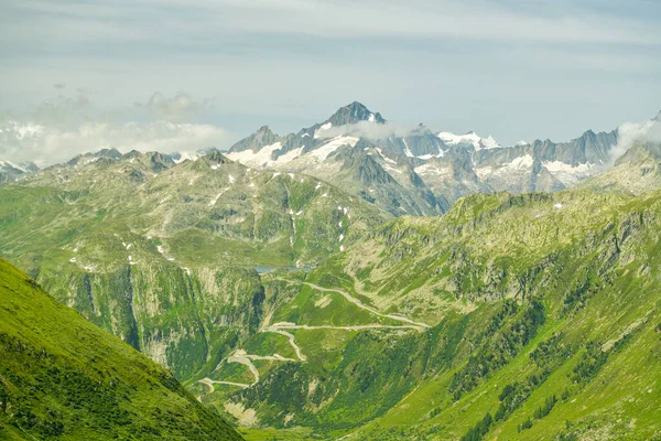 Vista Sobre Paso Alta Montaña Grimsel Las Montañas Circundantes Corazón —  Fotos de Stock