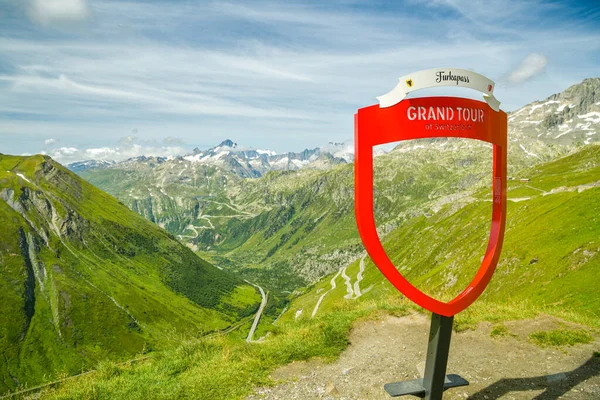 Furkapass Switzerland August 2019 Metal Frame Indicating Point Interest Popular — Stock Photo, Image