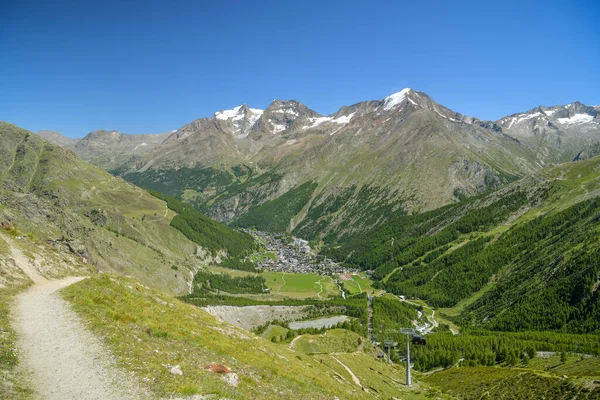 Vista Del Pueblo Saas Fee Valle Saas Parte Sur Los —  Fotos de Stock