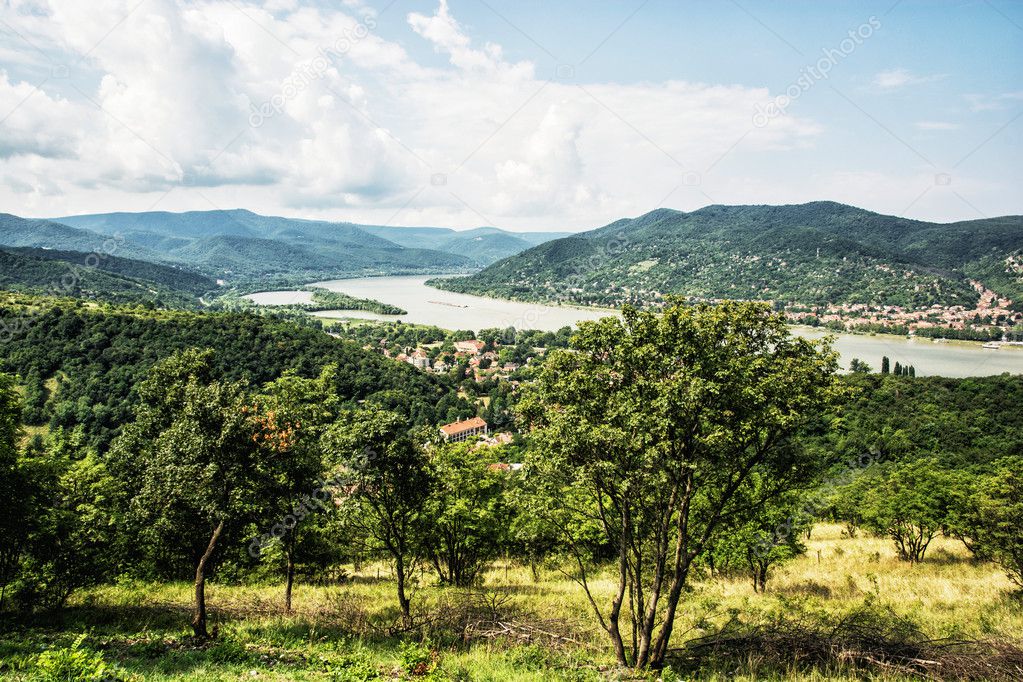 View from Ruin castle of Visegrad, Hungary, greenery and Danube 