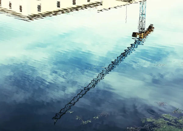 Crane is mirroring in water, retro photo filter — Stock Photo, Image