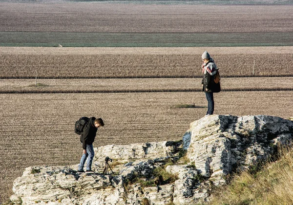 Young woman with teenage son on the Drazovce peak, hiking theme — Stock Photo, Image