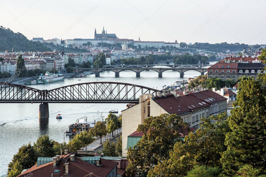View from the Vysehrad to the castle and river Vltava