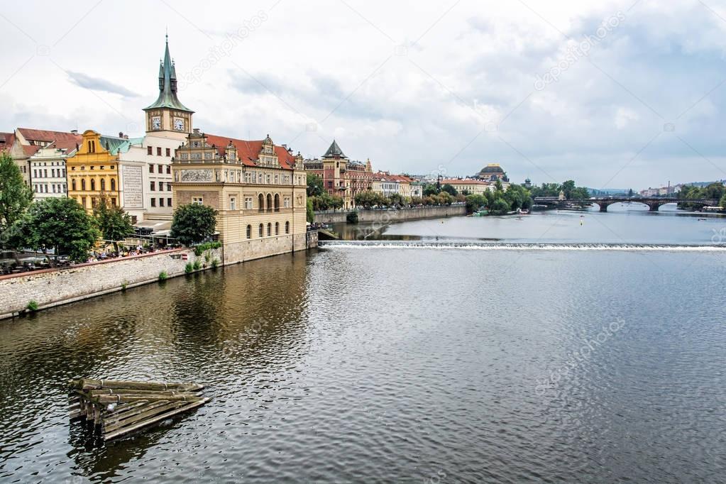 Old historical town Prague with Vltava river from Charles bridge