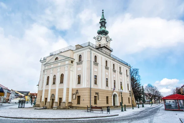 Ana kare, Kezmarok, Slovakya, kış s güzel town hall — Stok fotoğraf