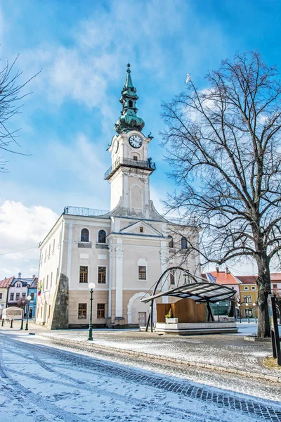 Municipio storico nella piazza principale, Kezmarok, Slovacchia, inverno sc — Foto Stock