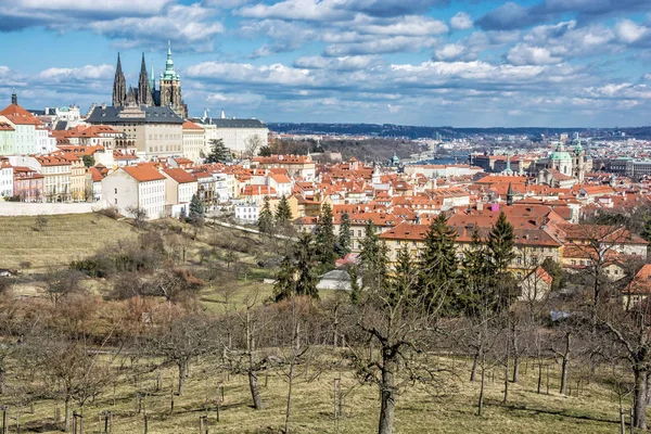 Praga ciudad con castillo de Petrin colina, República Checa —  Fotos de Stock