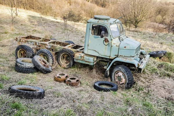 Starý Rezavý Náklaďák Retro Foto Ročník Auta — Stock fotografie