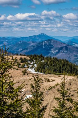 Batı Tatras, Slovakya 'dan Big Choc Hill. Yürüyüş teması. Mevsimsel doğal sahne.