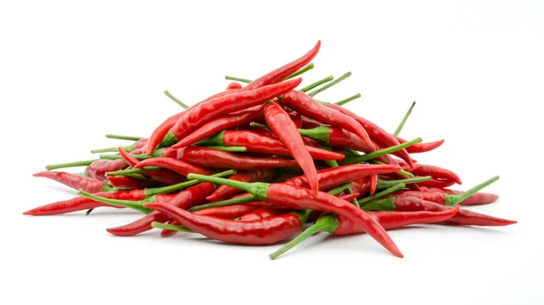 Stack of hot chili pepper or small chili padi, isolated on white — Stock Photo, Image