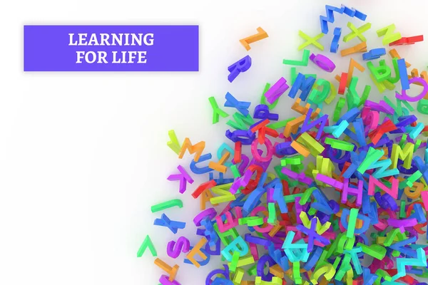 Lärande för livet konceptuella med bunt med färgglada alfabet le — Stockfoto