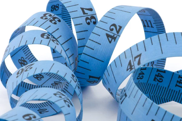 Close up of blue measuring tape for health concept, isolated on — Stock Photo, Image