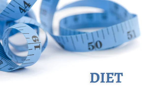 Dieet, gezondheid concept, sluit omhoog & selectieve focus van blauw measuri — Stockfoto