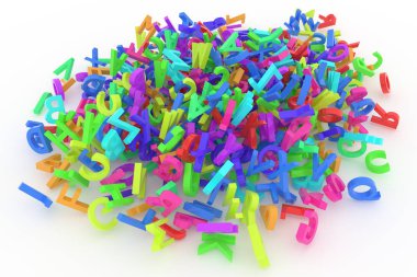 Yığın renkli alfabe harfler A'dan Z'ye eğitim veya