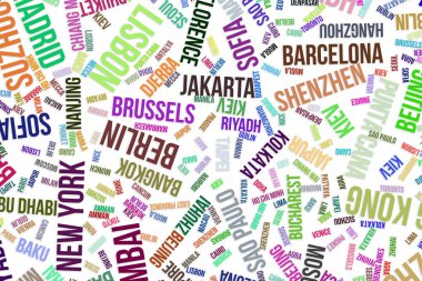 Renkli ve bulanıklık şehir adları kelime bulutu