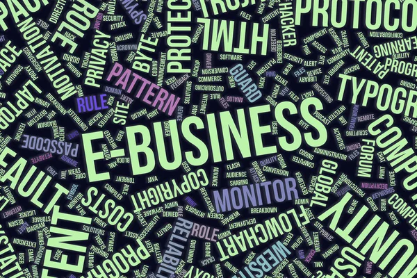 E-business, fogalmi szó felhő, az üzleti, információs tech — Stock Fotó