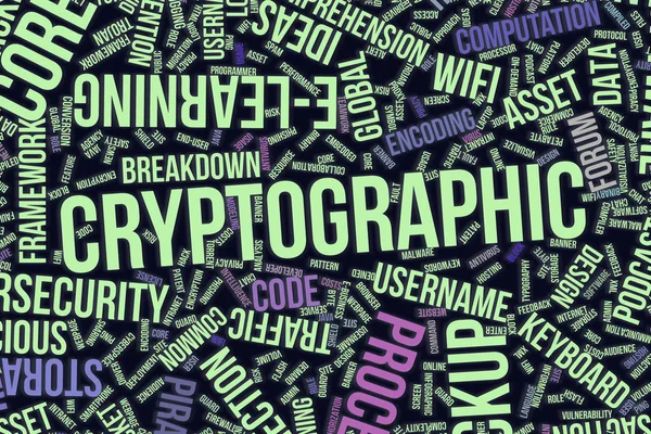 Cryptographic, nuvem de palavras conceitual para negócios, informação t — Fotografia de Stock