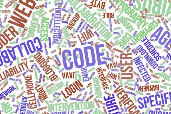 Kód, koncepční slovo mrak pro podnikání, informační technologie — Stock fotografie