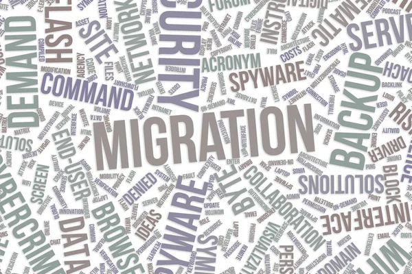 Migration, conceptual word cloud for business, information techn