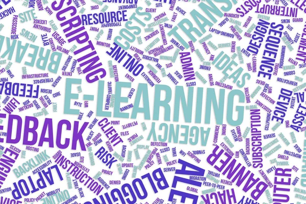 E-learning, fogalmi szó felhő, az üzleti, információs tech — Stock Fotó
