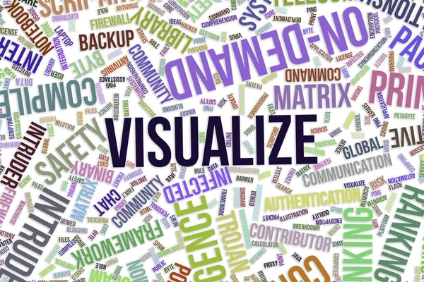 Visualize, nuvem de palavras conceitual para negócios, tecnologia da informação — Fotografia de Stock